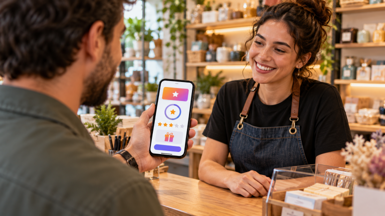 Cliente mostra app de fidelidade