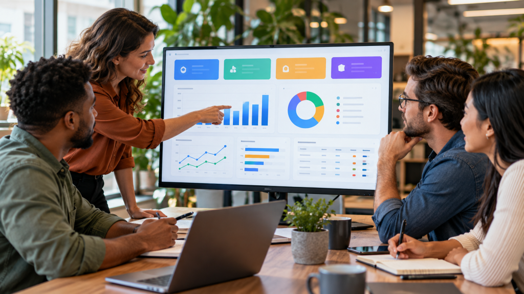 Equipe em colaboração com dashboard