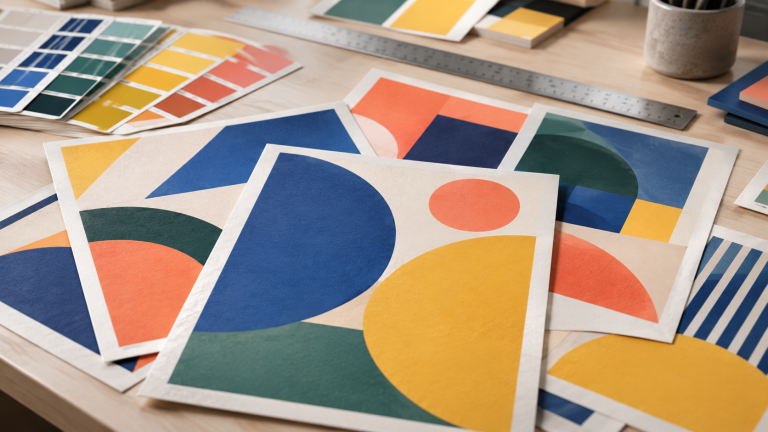 Panfletos e amostras de cores